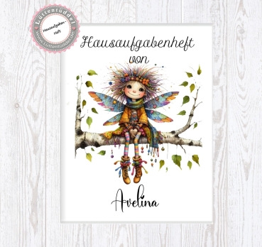 zauberhaftes Schulheft Umschlag Wald Elfe Name Hausaufgabenheft in seperater Hochwertiger Hülle Einschulung Schulkind Lüttentüddel®